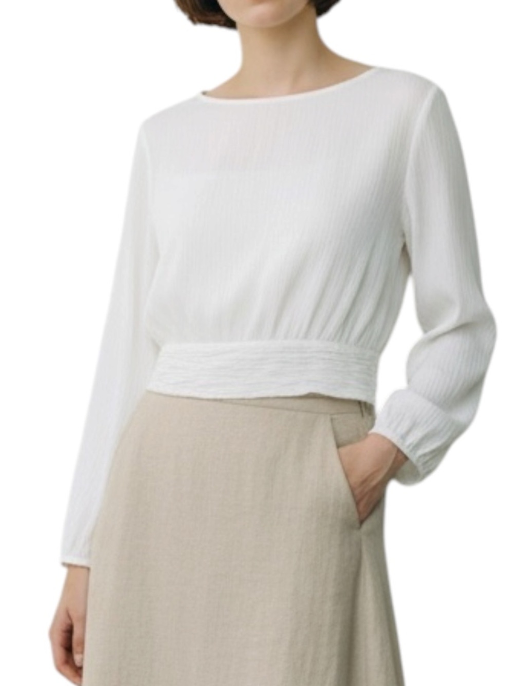 PEONY NWT Sustainable Fiber Cropped Organic Cotton Blouse in Eggshell Size 12
